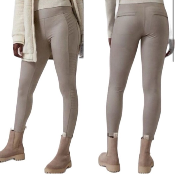 Athleta Pants - Athleta Delancey Gleam Moto Tight Leggings ribbed grey Zip ankle size XXS